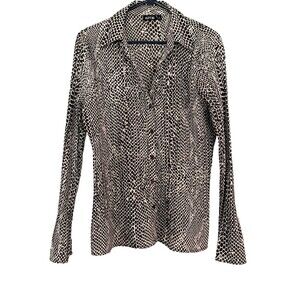 Women's Apt. 9 Brown/White Geometric Long Sleeve XL Blouse